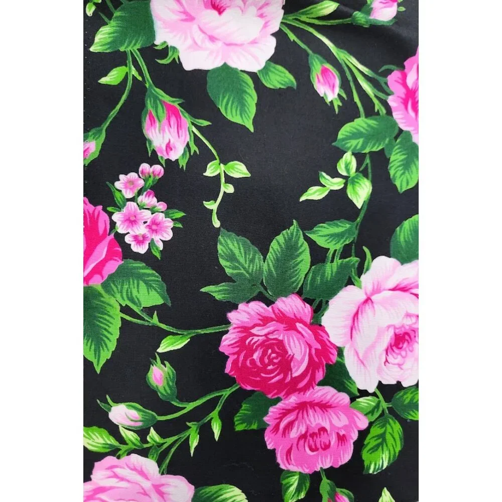 DESIGN BY DEE Black & Pink Floral Cotton Fabric - Vintage 2000's - 1.05 Yards